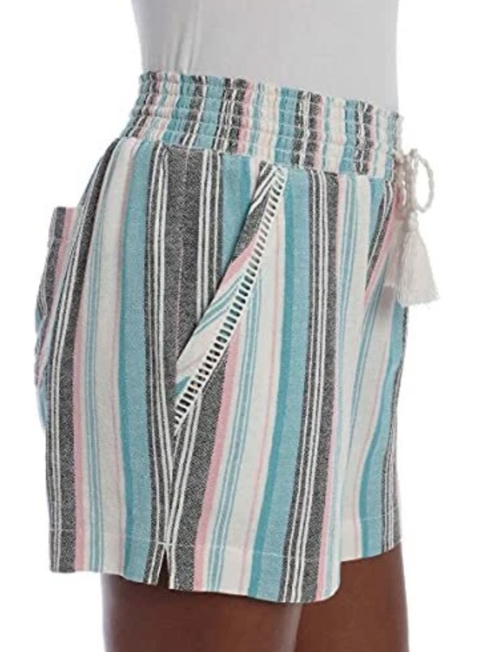 Briggs New York Linen Blend Pull-on Summer Shorts Striped Tassel